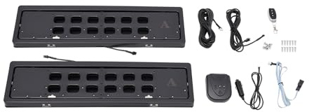 Lot de 2 supports de plaque d'immatriculation universels sans cadre, pivotant, noirs, pour voitures et véhicules, avec télécommande, 52 x 11 cm