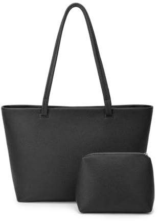TeeYee Handtaschen Damen 2 Teilig Set Damen PU Leder Shopper Tote Bag | Tasche mit Pouch Bag,Schultertasche mit Große Kapazität,Shopper für Mädchen,2 Stück
