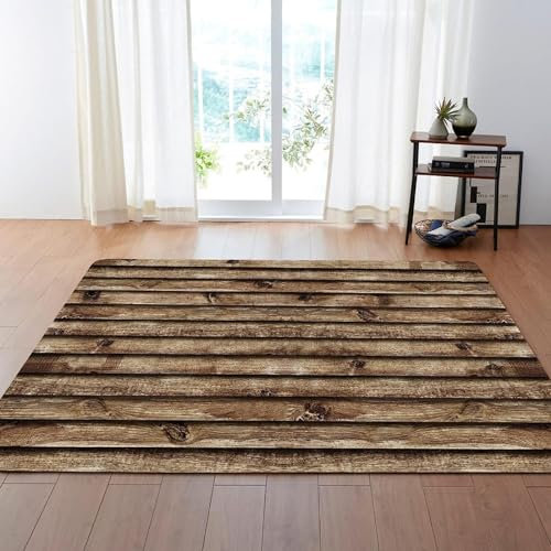Kind Teppich 120 X 160 cm, Schlafzimmer Teppich, 3D Teppiche Wohnzimmer Teppiche Weich rutschfest Teppich Für Wohnzimmer Schlafzimmer Bettvorleger Vintage-Holzleisten -5G7L3N4