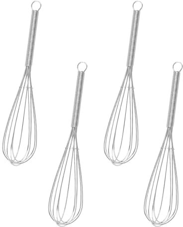 4 Stainless Steel Whisks Kitchen Tiny Whisk Egg Beater for Cooking Whisking Blending Beating Stirring
