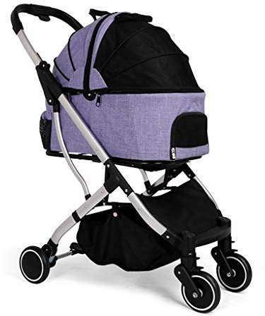 Hundebuggys für mittelgroße und kleine Hunde, verbesserter Haustierbuggy mit 4 Rädern, Katzenbuggys mit abnehmbarer Tragetasche, atmungsaktivem Autositz, große Kapazität, Netzbelastbarkeit 20 kg (gr