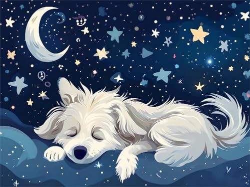 Malen Nach Zahlen Erwachsene, Sternenhimmel Hund Malen Nach Zahlen Bild, DIY Set mit Pinseln und Acrylfarben Handgemalt Ölgemälde Leinwand, Malen Nach Zahlen Kinder für Home Décor 150X100cm s-11700