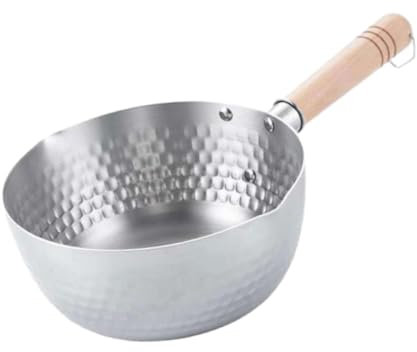 MagiDeal Casserole avec Manche en Bois Casserole Plate en Acier Inoxydable à Long Manche Facile à Nettoyer Pot à Soupe de Nouilles Petit Pot à Lait pour Salon, 22CM