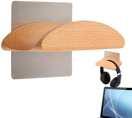 Uhngw Headphone Stand - Adhesive Headset Hanger,Wood Headphone Stand, Headset Holder Hanger Wall-Mounted, Wood Headphone Hook Earphone Accessories