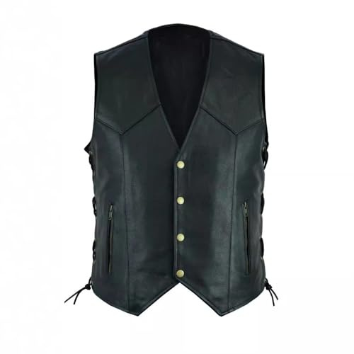 Mens Motorcycle Gilet Sleeveless Faux Leather Jacket Turn Down Collar Button/Zipper PU Waistcoat Zip Up Biker Motorcycle Vest Retro Vintage Punk PU Leather Coats Slim Fit Black Waistcoat Coats
