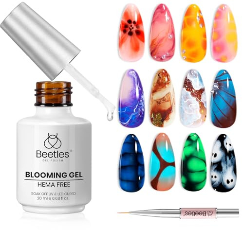 Beetles Blooming Gel für Nägel, klares HEMA-freies Blüteneffekt-Gel für Nail Art, für Marmor-, Aquarell-, Blüten- und Verlaufdesigns, mit Farbgelen verwendbar, Soak Off UV/LED, 20 ml
