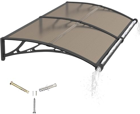 Vordach für Haustür, 150x80cm Fenstervordach mit separater Entwässerung, Polycarbonat Pultvordach Überdachung für UV-, Regen- und Schneeschutz – Ideal für Veranda