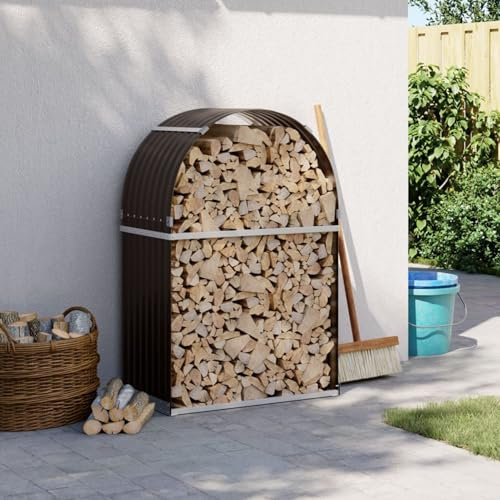 Sufrk Portaceppi Marrone 80x45x120 cm in Acciaio Zincato,Legnaia da Esterno, Ripiano per Legna da Ardere, Portalegna