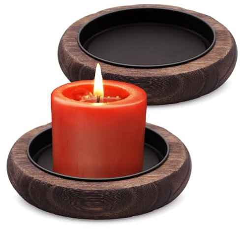 NVGFTG 2 Stück Kerzenteller Kerzenständer Holz Kerzen Tablett Rund Kerzenuntersetzer Schwarz Dekorativer Kerzenhalter für Stumpenkerzen Taufkerze Hochzeitskerze