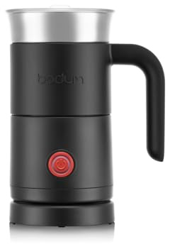 BODUM BARISTA Mousseur à lait électrique 300 ml – Acier inoxydable avec revêtement intérieur antiadhésif – Pour cappuccino, latte & chocolat chaud – Deux disques pour mousser et chauffer le lait