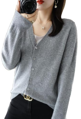 YGSIKY Cardigan in Cashmere da Donna, Maglione Cardigan Lavorato a Maglia Leggero a Maniche Lunghe con Scollo a V, Cardigan a Maniche Lunghe con Bottoni sul Davanti (XL,Grey)