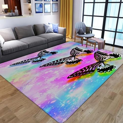 Tiere Schmetterlinge Blumen Teppich Kinderteppich Wohnzimmerteppich Schlafzimmerteppich 3D-Gedruckter Superweicher Flanelltep 80 X 120 Cm - Leicht Zu Reinigendes, Weiches Polyester Mit -11589641647265