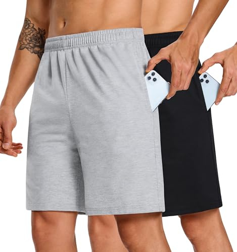 Teesmen Men's Shorts 5 inch Cotton with Pockets Drawstring Casual Sports 2 Pack