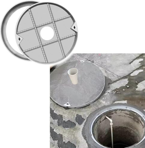 Couvercles et cadres de puits ronds,couvercles fosse septique en acier inoxydable,couvercles de fosse septique de 5 cm haut avec trous moyens de 10 cm,couvercles d'inspection métalliques robustes(19.6