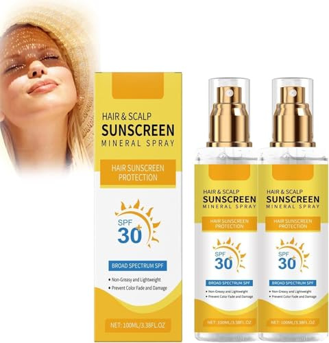 Scalp & Hair Sun Protection Spray, 2 Packs Hair and Scalp Protection Spray SPF 30, Non-Greasy, Quick Drying, Natural Beach Sunblock UV Protections Skin Care Products for Women & Men