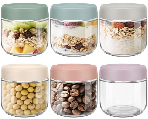 ZgoEC Overnight Oats Gläser Auslaufsicher & Stapelbar: 6pcs Luftdicht Meal Perp Gläser, Einmachgläser mit Schraubdeckel für Joghurt & Gewürze - Meal Prep box für Küche & Picknick, Spülmaschinenfest