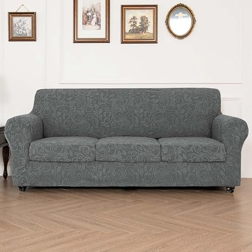 Couch Sofa überzug 3/2/1/4 Sitzer- Hochelastischer Sitzkissenbezug Sitzbezug Komplettset, Universelle Sofabezug Sofaschoner Super Weiche Sofaüberwurf rutschfest für Hund Katze (3 Sitzer, Dunkelgrau)