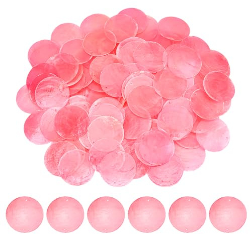 OLYCRAFT 120 Pcs Pink Flat Round Shells Pieces 5cm Natural Shells with 2 Holes Natural Capiz Shell Charms Round Slice Shell Disc Coin Beads for Seashell Wind Chimes Curtain Lamp Shade Craft