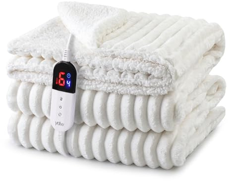 YDW Wärmedecke Heizdecke mit Abschaltautomatik - 180x130 cm Kuscheldecke Electric Blanket Wärme Beheizbare Decke Elektrische fürs Bett Überhitzungsschutz Waschbar Kuschelheizdecke - White