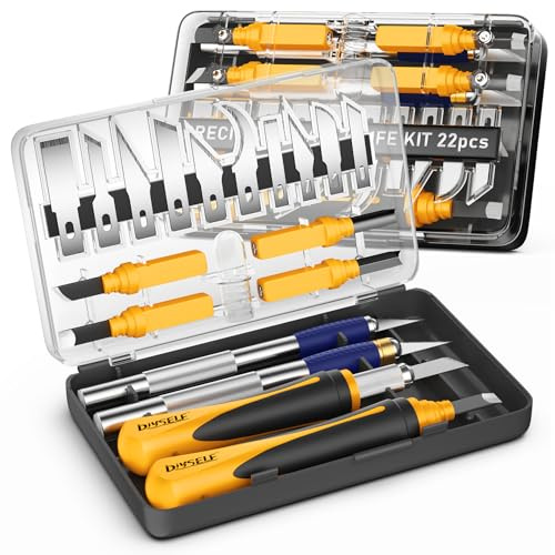 DIYSELF 22-teiliges Bastelmesser Skalpell Set mit Skalpell Klingen und Etui | Präzisionsmesser, Hobby Knife, Schnitzmesser Set und Modellbau Zubehör für Papier, Leder, Schablonen, Scrapbooking; im Etui