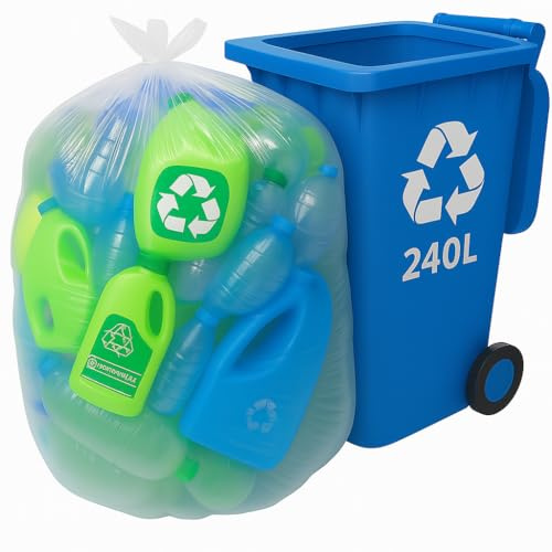 10 x Clear Wheelie Bin Liners – 762 x 1168 x 1422mm Strong Extra-Large Waste & Recycling Dustbin Bags for 240 Litre Bin | Rubbish Sacks for Domestic & Commercial Use | 25 Micron Polythene Refuse Sack