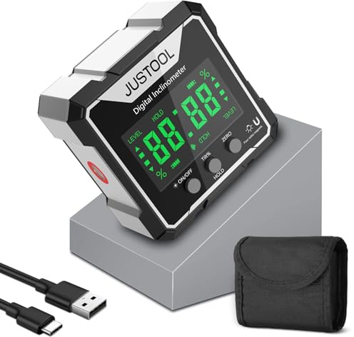 JUSTOOL Inclinómetro Digital 4x90° con Láser Electrónico,Caja de Nivel Digital con Base Magnética,Impermeable IP54,Precisión ±0.2°para Carpintería,Construcción etc
