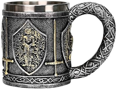 Beer Tankard | CHIGHT TUG | Medieval Stainless Steel Mug | 450 Ml Stainless Steel, Medieval Design Tank For Beer, Wine, Coffee | Mythology Decor Gra