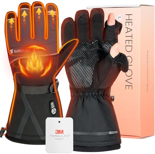 SURGOAL Heated Gloves for Men Women, 7.4V Battery Rechargeable with 2.5-Hour Fast Charging, Waterproof Electric Heated Ski Glove for Work, Fishing, Hunting, Motorcycle, Skiing (Black, L)