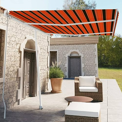 HaoChrymec Standmarkise Einziehbar Handbetrieben mit Pulverbeschichtetem Aluminiumrahmen, 360° drehbar, Sonnenschutz Balkon, Klemmmarkise Balkon, Orange/Braun, 350x250 cm