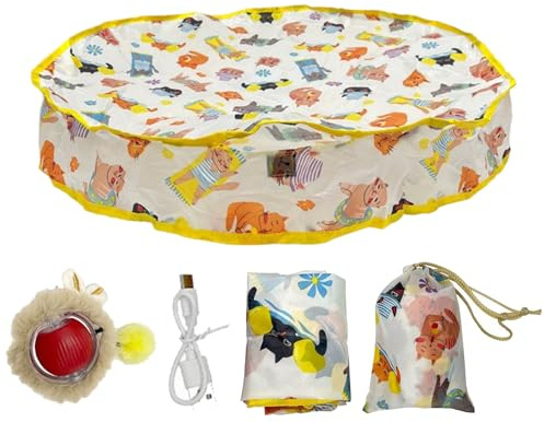 Penlimly Boule Automatique pour Chat - 360 Degrés Rotation Boule Roulante pour Chaton | Jeu avec Sac Et Tapis Électrique pour Chiens Et Chats | pour Chien Chat Chasser S'amuser Seul
