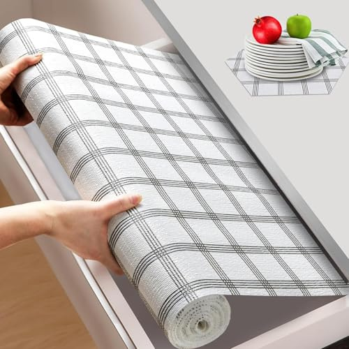 Non Slip Drawer Liners - 30 x 300cm Black Stripes Kitchen Shelf Liner for Cupboard Cabinet Drawer Wardrobe fridge, Cutable Non-Adhesive PVC Liners, Waterproof, Oil-Proof & Easy to Clear