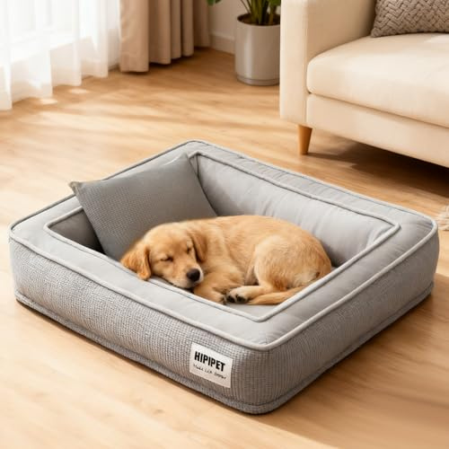 PETCUTE Orthopädisches Hundebett Grosse Hunde,Wasserdicht Hundekissen Hundekorb mit Abnehmbarem und Waschbar Bezug,Hundekörbchen Hundebetten mit Rutschfester Unterseite,Erhöhten Ränder,Grau,XXL