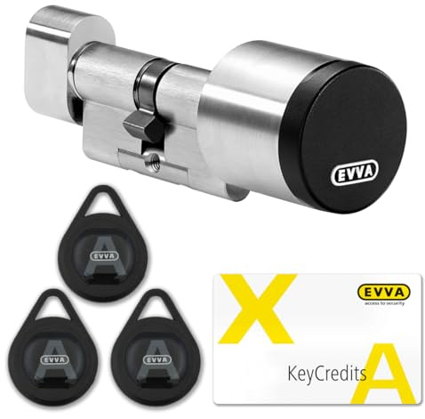 EVVA AirKey Starter Set - Digitaler Knaufzylinder | elektronisches Türschloss | modularer Schließzylinder + 3 Transponder + 6 Credits | Smartphone-Steuerung NFC Bluetooth | Nickel | 31/36K