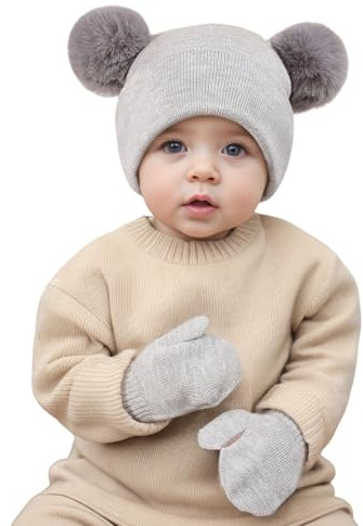 Generisch Gorro de punto cálido con bufanda integrada para niños Accesorio de invierno suave protección contra el frío, gris, 2-5 años