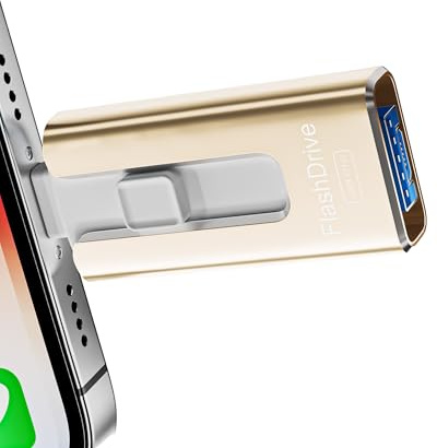 SUDEHO 4 en 1 Cle USB 32 Go Multi-Port, Haute Vitesse Stockage Sécurisé pour iOS, C, Android et PC(Or)