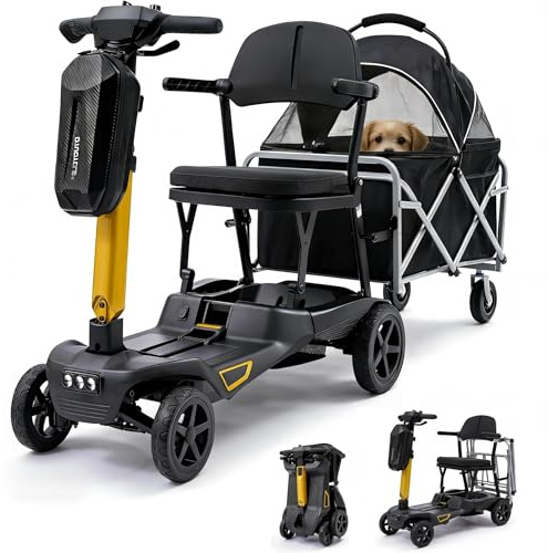 MediHoist Elektromobil für Senioren mit Bollerwagen Faltbar mit Doppelakku 40 km Reichweite, Seniorenmobil 17 kg Leichtbau für Auto/Bahn/Flugzeug, Elektromobil Klappbar für Senioren, Schwarz YL-985S
