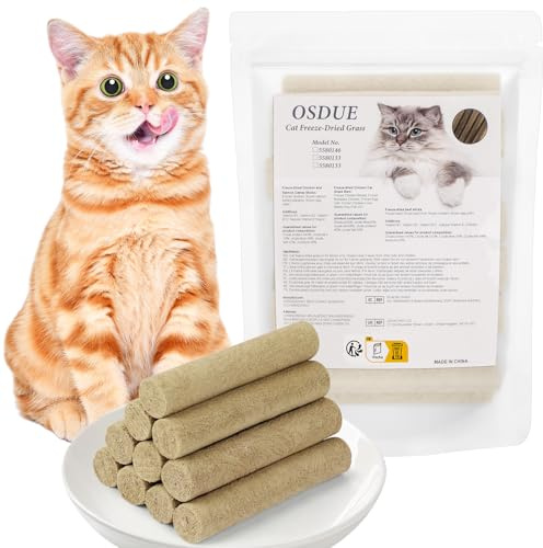 OSDUE Cat Sticks, 100g Gefriergetrocknete Kausnackstab, Katzengras Snack, Enthält Hähnchen und Lachs, Katzen Leckerlies ohne Getreide, ohne Zucker, Katzensnack ohne künstliche Zusatzstoffe