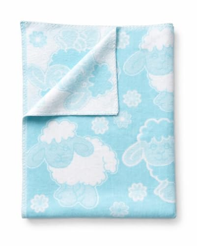 TextilBase Babyfilt av 100 % bomull, gosig filt för pojkar och flickor, 100 x 140 cm babyfilt för barnvagn/krypfilt, mjuk barnfilt som födelsegåva för nyfödda (blå får)