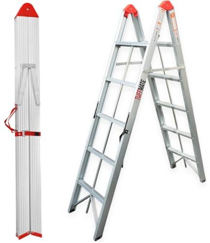 Foldable 5 Step Ladder Unique Folding Design Folds In Half To Make It Easy To Transport 1.2m 5 Treads Aluminium TUFFMATE