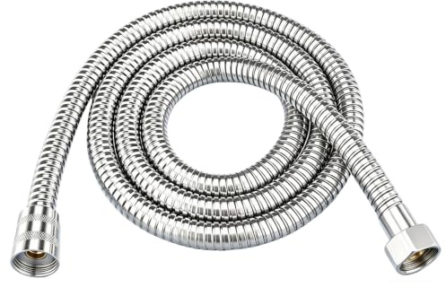Shower Hose 2m Stainless Steel Replacement Shower Hose Anti-Kink, Silver | Universal Standard G1/2” Fitting, Leakproof Seals Brass Connectors, High Pressure Resistance, Chrome, Easy to Replacement