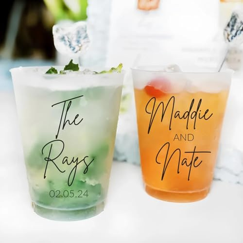 50-200 vasos de plástico personalizados para boda, vasos de plástico personalizados de 12 onzas/16 onzas para fiestas de ensayo, vasos esmerilados personalizables para bodas, recuerdos de boda para