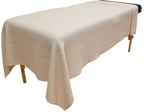 Body Linen Waffle Weave Massage Table Blankets - Soft and Stylish 50/50 Polyester-Cotton Blend - 66 by 90 inches -Available in White, Natural and Gray - 1 Pack Natural