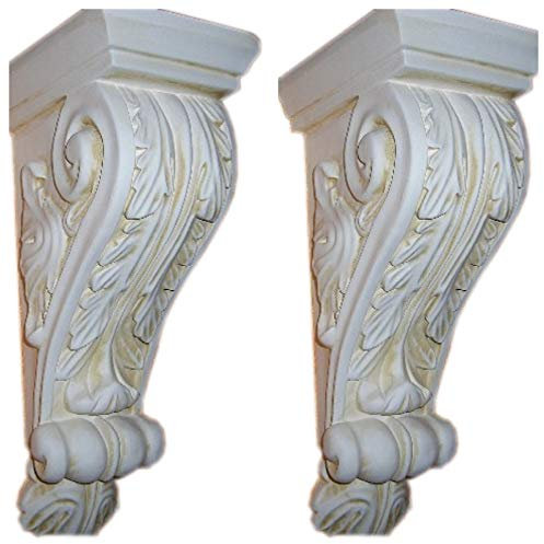 Antikes Wohndesign 2 x Wandkonsole Wandkonsolen Wandablage Weiß-Matt-Antikfinish