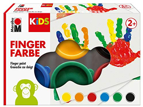 Marabu 0303000000085 - Kids Fingerfarbe Set mit 6 leuchtenden Farben á 35 ml, parabenfrei, vegan, laktosefrei, glutenfrei, geeignet zum Malen in Kindergarten, Schule, Therapie und zu Hause