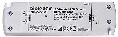 Bioledex - Alimentatore di rete a LED, 5-30 W, 24 V, DC, dimmerabile, TRIAC, 230 VAC a 24 VDC