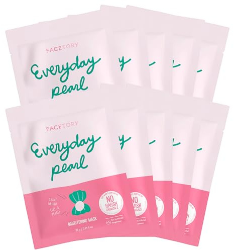 FACETORY K Beauty Face Mask Skin Care - Everyday PEARL Brightening Sheet Mask | Plant-Based with Pearl Essence (10 Pack)
