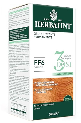 Herbatint Gel Colorante Permanente 3Dosi, 300ml - FF6 Orange, Senza Ammoniaca, per Pelli Sensibili, 100% Copertura Capelli Bianchi, con 8 Estratti Naturali Bio