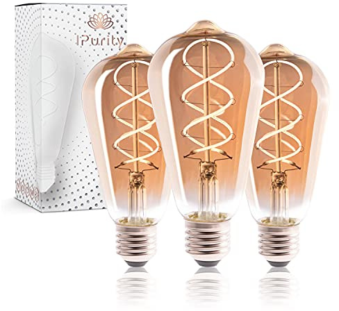 IPurity Edison Vintage Glühbirne [3 Stück] - Stromsparende E27 LED Vintage - Universelle Retro Glühbirne E27-4W warmweiss - dimmbar