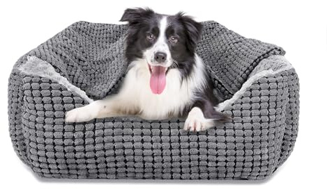 GASUR Dog Beds for Large Medium Small Dogs, Rectangle Cave Hooded Blanket Puppy Bed, Luxury Anti-Anxiety Orthopedic Cat Beds for Indoor Cats, Warmth and Machine Washable (25 inches, Grey)