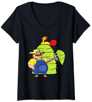 Womens Pitchfork Hayfork Chicken Agriculture Farmer Farm Farming V-Neck T-Shirt